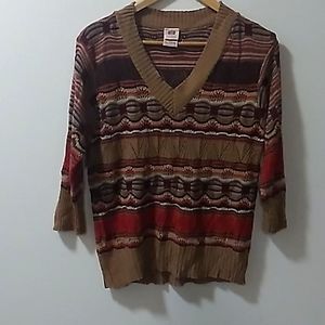 🔴 Y2K Faded Glory Quarter Sleeve Pattern Sweater Top XL 16/18